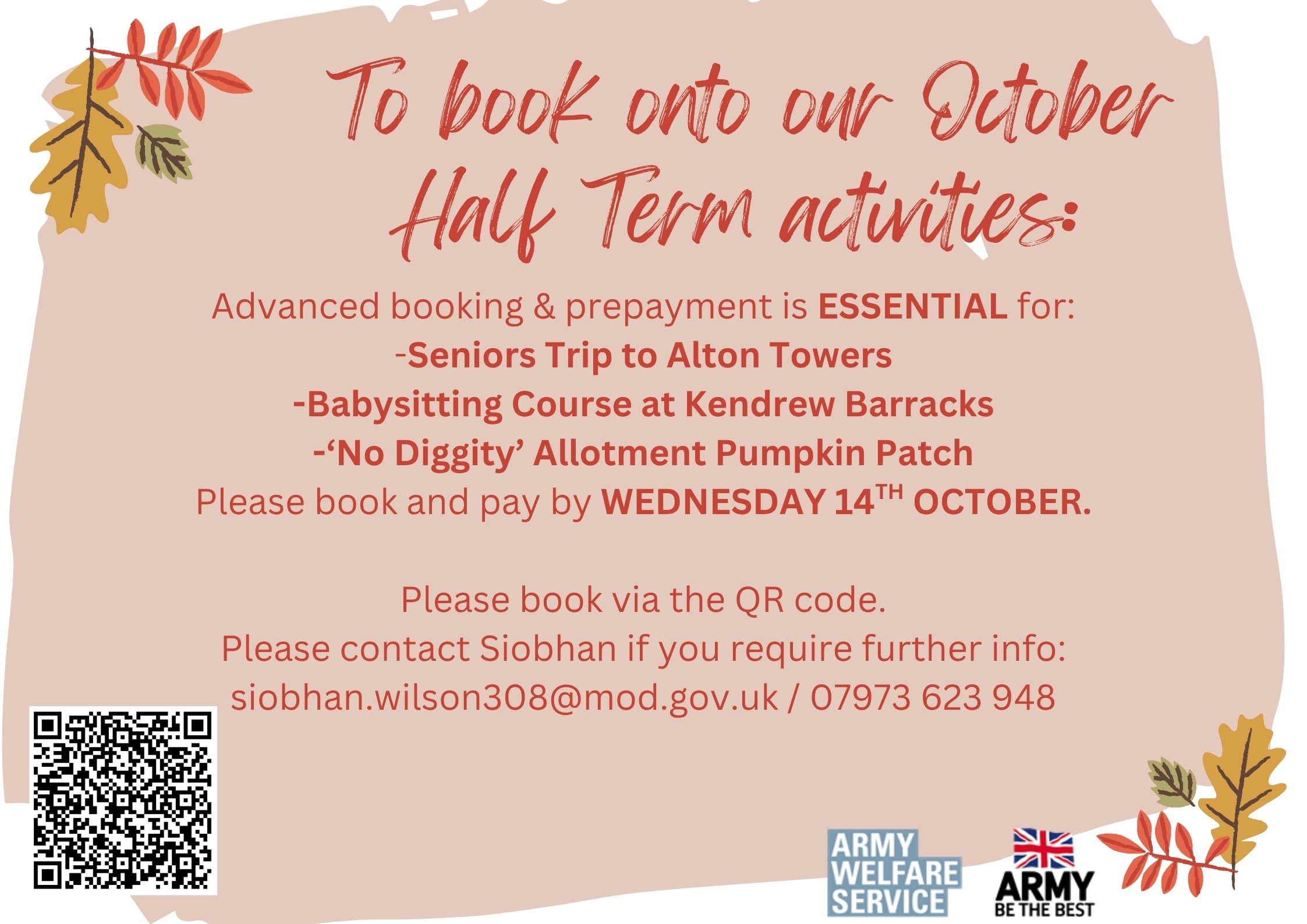 October Half term activities poster